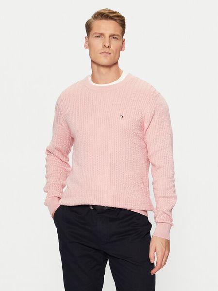 Tommy Hilfiger Sweter MW0MW37400 Różowy Slim Fit. Czerwone kardigany męskie Tommy Hilfiger, bez wzorów, z bawełny, bez kołnierzyka, bez ramiączek. Za 279.99 zł.