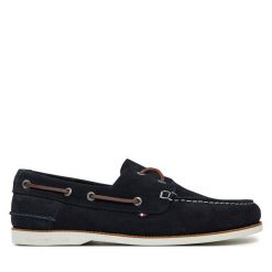 Półbuty Tommy Hilfiger. Niebieskie codzienne półbuty męskie Tommy Hilfiger, bez wzorów, bez obcasa, bez zapięcia. Za 339.99 zł.