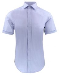 Taliowana Koszula Elegancka, Krótki Rękaw - Quickside - Błękitna. Niebieskie koszule męskie Quickside, m, bez wzorów, z bawełny, bez kołnierzyka, bez ramiączek. Za 159.00 zł.