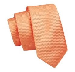 Wąski Krawat, Pomarańczowy Śledź Męski, 5 cm, w Drobny Prążek, Jednokolorowy -Angelo di Monti. Brązowe krawaty i muchy męskie Angelo di Monti, bez wzorów, z tkaniny, eleganckie. Za 45.00 zł.