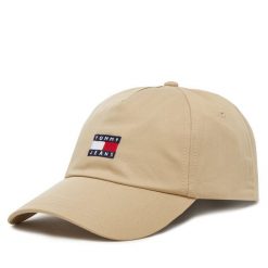 Czapka z daszkiem Tommy Jeans. Brązowe czapki męskie Tommy Jeans, bez wzorów, z jeansu. Za 89.99 zł.