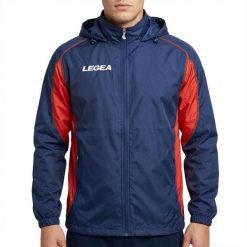 Kurtka przeciwdeszczowa Storm dla mężczyzn do biegania niebiesko-czerwona. Czerwone kurtki męskie Legea, m, bez wzorów, bez ramiączek. W wyprzedaży za 60.00 zł.