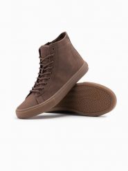 Buty trampki męskie za kostkę z gumową podeszwą – brązowe V4 - Rozmiar: 40. Brązowe trampki męskie Ombre Clothing, bez wzorów, z gumy, klasyczne, za kostkę, bez zapięcia. W wyprzedaży za 119.99 zł.