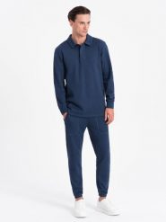 Komplet męski dresowy bluza z kołnierzem polo + spodnie - granatowy V5 Z71 - XL. Niebieskie bluzy nierozpinane męskie Ombre Clothing, m, bez wzorów, z bawełny, bez ramiączek, bez kaptura. Za 209.99 zł.