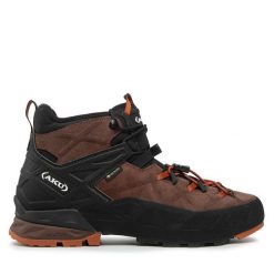 Trekkingi Aku. Brązowe buty trekkingowe męskie Aku, bez wzorów, z gore-texu, rockowe, bez obcasa, bez zapięcia. Za 599.99 zł.