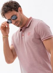 Ombre Melanżowa koszulka męska polo z kontrastowym kołnierzykiem - różowa V2 S1618 XXL. Czerwone koszulki polo męskie Ombre, m, bez wzorów, bez kołnierzyka, bez ramiączek. Za 89.99 zł.
