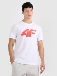 4F T-shirt regular z nadrukiem męski - biały M. Białe t-shirty męskie 4f, m, bez wzorów, bez kołnierzyka, bez ramiączek. Za 59.99 zł.