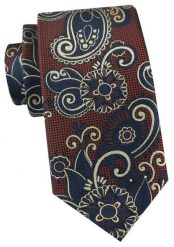 Krawat Męski - Angelo di Monti - Brąz, Duży Wzór Paisley. Niebieskie krawaty i muchy męskie Angelo di Monti, bez wzorów, z tkaniny, eleganckie. Za 45.00 zł.