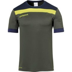 Polo Uhlsport Offense 23. Niebieskie koszulki polo męskie Uhlsport, bez wzorów, z materiału, sportowe, bez kołnierzyka, bez ramiączek. Za 125.50 zł.