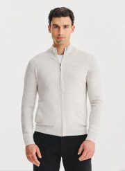 PAKO LORENTE - Jasnoszary rozpinany sweter z kieszeniami. Kardigany męskie Pako Lorente, m, bez wzorów, z bawełny, bez ramiączek. Za 199.99 zł.