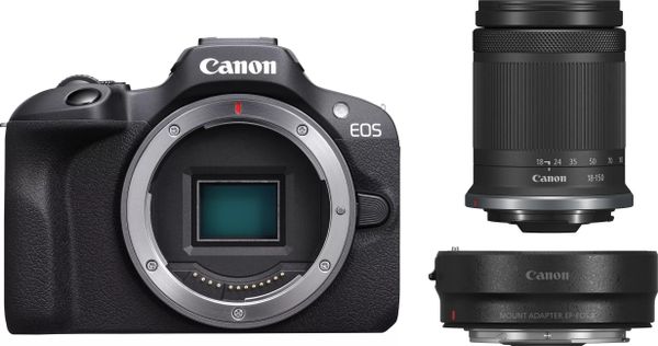 Aparat Canon EOS R100 + RF-S 18-150mm f/3.5-6.3 IS STM + adapter EF-EOS R. Bezlusterkowce Canon. Za 4,477.62 zł.