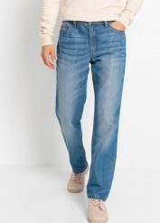 Dżinsy ze stretchem regular fit, straight. Niebieskie jeansy męskie bonprix, bez wzorów, z jeansu. Za 124.99 zł.