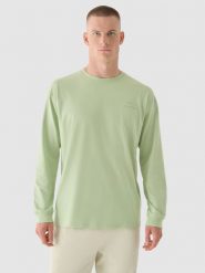 4F Longsleeve oversize z nadrukiem męski - oliwkowy/khaki L. Brązowe koszulki męskie z długim rękawem 4f, l, bez wzorów, z bawełny, klasyczne, bez kołnierzyka, bez ramiączek. W wyprzedaży za 39.99 zł.