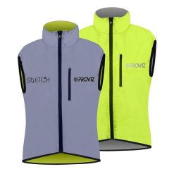 Kurtka odblaskowa bez rękawów - dla dorosłych - SWITCH JACKET. Czarne kurtki męskie PROVIZ, l, bez wzorów, z tkaniny, biznesowe, bez ramiączek, bez kaptura. Za 574.50 zł.
