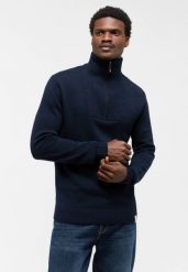 Męski Sweter Mustang Eastvale Dark Sapphire 1015802 4136. Niebieskie swetry męskie Mustang, bez wzorów, z bawełny, bez kołnierzyka, bez ramiączek. W wyprzedaży za 79.99 zł.
