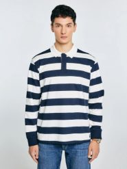 Koszulka męska polo z długim rękawem w pasy granatowo-białe Miker 100. Białe koszulki polo męskie Big Star, l, bez wzorów, z bawełny, klasyczne, bez kołnierzyka, bez ramiączek. Za 159.99 zł.