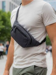 Prążkowana nerka z regulowanym paskiem - szary. Szare saszetki męskie Sinsay, bez wzorów, prążkowane, małe. Za 29.99 zł.
