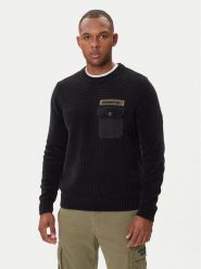 Aeronautica Militare Sweter 252MA1573UL00539 Czarny Regular Fit. Czarne kardigany męskie Aeronautica Militare, l, bez wzorów, z bawełny, bez ramiączek. Za 919.99 zł.