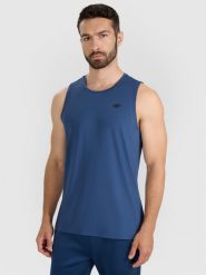 4F Tank top treningowy szybkoschnący męski - granatowy XXL. Niebieskie t-shirty sportowe męskie 4f, m, bez wzorów, z elastanu, klasyczne, bez ramiączek. Za 69.99 zł.