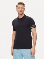 Tommy Hilfiger Polo Flag MW0MW34780 Granatowy Slim Fit. Niebieskie koszulki polo męskie Tommy Hilfiger, m, bez wzorów, z wiskozy, bez kołnierzyka, bez ramiączek. Za 329.99 zł.