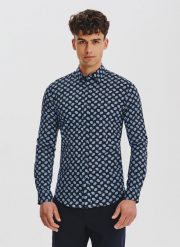 PAKO LORENTE – Granatowa koszula w kwiaty. Koszule męskie Pako Lorente, m, bez wzorów, z bawełny, bez kołnierzyka, bez ramiączek. Za 149.99 zł.