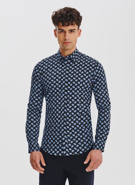 PAKO LORENTE – Granatowa koszula w kwiaty. Koszule męskie Pako Lorente, m, bez wzorów, z bawełny, bez kołnierzyka, bez ramiączek. Za 149.99 zł.