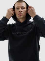 4F Bluza dresowa nierozpinana z kapturem męska - czarna L. Czarne bluzy nierozpinane męskie 4f, l, bez wzorów, z bawełny, sportowe, bez ramiączek, z kapturem. W wyprzedaży za 99.99 zł.