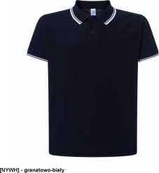 JHK PORA 210 - męskie polo z krótkim rękawem 100% stabilizowana bawełna, 200- 210g - granatowo-biały 2XL. Białe koszulki polo męskie JHK, m, bez wzorów, z bawełny, bez kołnierzyka, bez ramiączek. Za 34.87 zł.