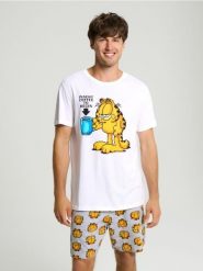 Piżama dwuczęściowa Garfield - biały. Białe piżamy męskie Sinsay, l, bez wzorów, bez kołnierzyka, bez ramiączek. Za 49.99 zł.