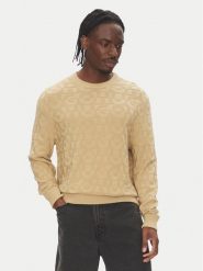 HUGO Sweter 50543785 Beżowy Regular Fit. Brązowe swetry męskie Hugo, bez wzorów, z bawełny, bez kołnierzyka, bez ramiączek. Za 499.99 zł.
