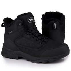 Buty męskie z futerkiem trekkingowe DK VARIAL. Czarne buty trekkingowe męskie DK, bez wzorów, bez zapięcia. Za 189.00 zł.
