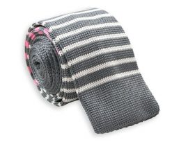 Oryginalny, Stylowy, Dziergany Krawat Męski w Paski - Chattier, Wielokolorowy. Szare krawaty i muchy męskie Chattier, bez wzorów, z dzianiny, eleganckie. Za 49.00 zł.
