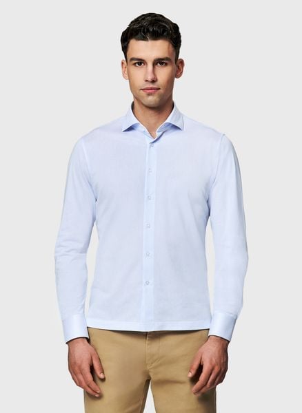 PAKO LORENTE - Błękitna koszula w drobny prążek. Niebieskie koszule męskie Pako Lorente, xxl, bez wzorów, z bawełny, bez kołnierzyka, bez ramiączek. Za 299.99 zł.