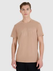 4F T-shirt regular z nadrukiem męski - beżowy XXL. Brązowe t-shirty męskie 4f, m, bez wzorów, z bawełny, bez kołnierzyka, bez ramiączek. Za 59.99 zł.