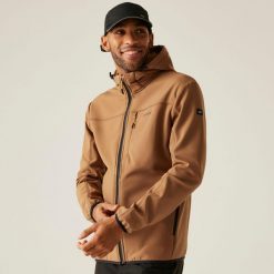 Kurtka męska softshell przeciwdeszczowy Ossek. Brązowe kurtki softshell męskie Regatta, m, bez wzorów, z materiału, bez kaptura, trekkingowe. W wyprzedaży za 249.99 zł.