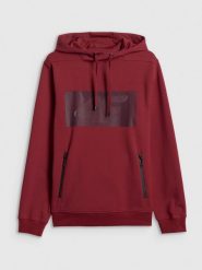 4F Bluza dresowa regular z kapturem męska - czerwona M. Czerwone bluzy z kapturem męskie 4f, m, bez wzorów, z bawełny, z kapturem. Za 199.99 zł.