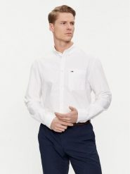 Tommy Jeans Koszula Oxford DM0DM18335 Biały Regular Fit. Białe koszule męskie Tommy Jeans, l, bez wzorów, z bawełny, bez kołnierzyka, bez ramiączek. Za 269.99 zł.