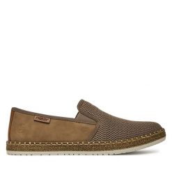 Półbuty Rieker. Brązowe eleganckie półbuty męskie Rieker, bez obcasa, bez zapięcia. Za 319.99 zł.