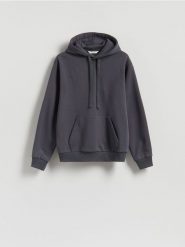 Bluza regular z kapturem - ciemnoszary. Szare bluzy z kapturem męskie Reserved, l, bez wzorów, z bawełny, z kapturem. Za 129.99 zł.