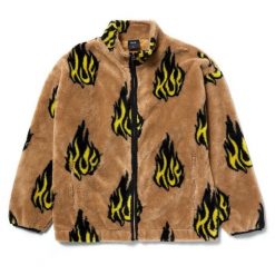 Kurtka turystyczna męska HUF Flamin Zip Sherpa Fleece. Brązowe kurtki męskie HUF, m, bez wzorów, z polaru, sportowe, bez ramiączek, bez kaptura. Za 456.55 zł.