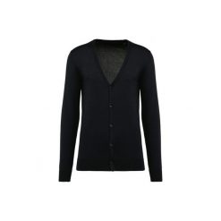 Kardigan suprima Kariban Premium. Czarne kardigany męskie KARIBAN, bez wzorów, z bawełny, eleganckie, bez kołnierzyka, bez ramiączek. Za 248.50 zł.