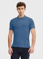 PAKO LORENTE – Gładki t-shirt polo w niebieskim kolorze. Niebieskie koszulki polo męskie Pako Lorente, m, bez wzorów, z bawełny, bez kołnierzyka, bez ramiączek. Za 149.99 zł.