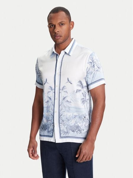 Guess Koszula M4YH39 WF1T2 Niebieski Regular Fit. Niebieskie koszule męskie Guess, m, z aplikacjami, z syntetyku, bez kołnierzyka, bez ramiączek. Za 189.99 zł.