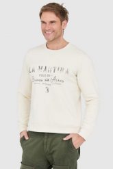 LA MARTINA Ecru bluza męska z vintage logo. Białe bluzy nierozpinane męskie La Martina, l, bez wzorów, vintage, bez ramiączek, bez kaptura. W wyprzedaży za 299.99 zł.