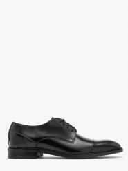 Czarne półbuty z ozdobnym noskiem. Czarne eleganckie półbuty męskie Ryłko, ze skóry, bez obcasa, bez zapięcia. Za 429.99 zł.