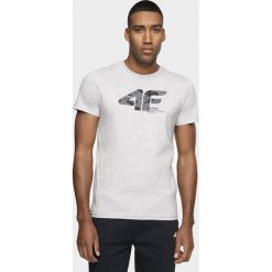 T-Shirt męski TSM214 - chłodny jasny szary melanż. Szare t-shirty męskie 4f, m, bez wzorów, bez kołnierzyka, bez ramiączek. Za 49.99 zł.