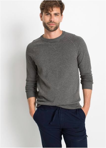 Cienki sweter z czystej bawełny (2 szt.). Szare swetry męskie bonprix, bez wzorów, z bawełny, bez kołnierzyka, bez ramiączek. Za 169.99 zł.