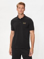 EA7 Emporio Armani Polo 8NPF14 PJVQZ 0208 Czarny Regular Fit. Czarne koszulki polo męskie EA7 Emporio Armani, m, bez wzorów, z bawełny, bez kołnierzyka, bez ramiączek. Za 239.99 zł.
