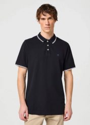 MESKA KOSZULKA POLO WRANGLER POLO SHIRT BLACK 112350404. Czarne koszulki polo męskie Wrangler, m, bez wzorów, bez kołnierzyka, bez ramiączek. Za 99.99 zł.