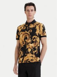 Versace Jeans Couture Polo 80GAG6S0 JS549 Czarny Regular Fit. Czarne koszulki polo męskie Versace Jeans Couture, l, bez wzorów, z bawełny, bez kołnierzyka, bez ramiączek. Za 1,139.00 zł.